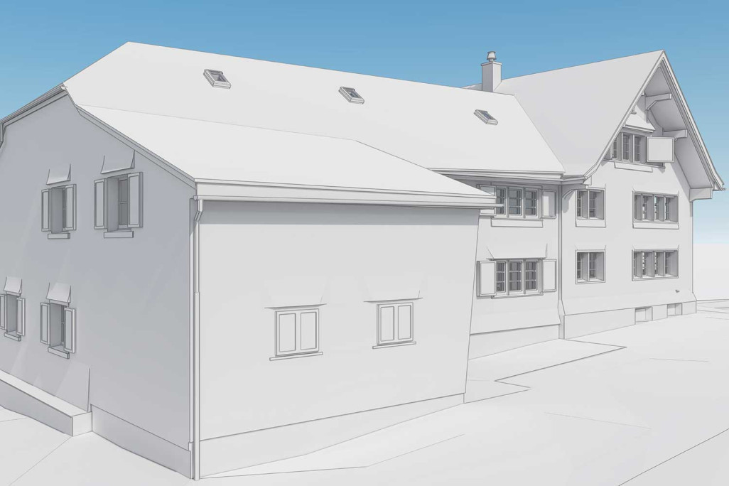 3D-Gebäudevermessung in Wildhaus vom Jennyhaus, HMQ AG