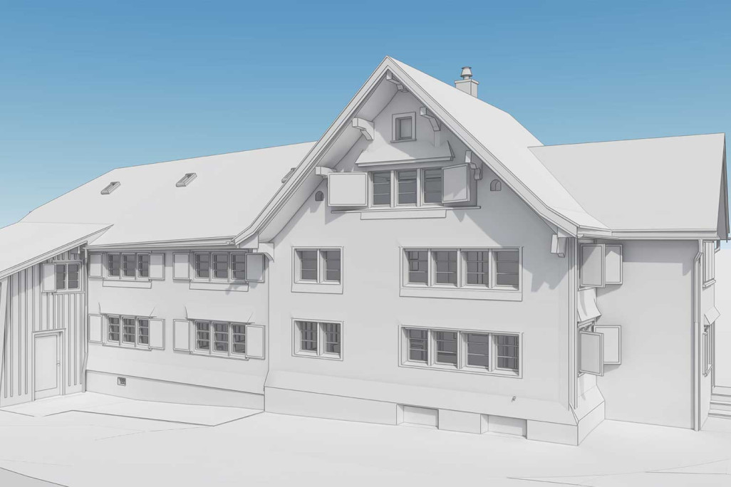 BIM-fähiges 3D-Modell vom Jennyhaus in Wildhaus, HMQ AG