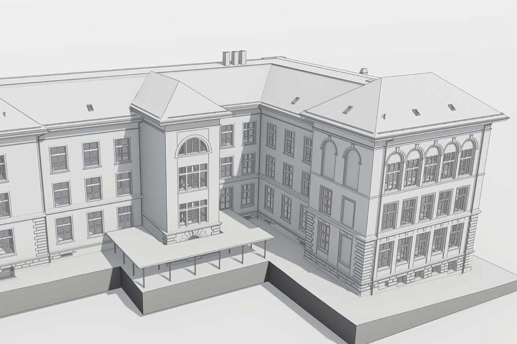 Schulhaus Emmersberg in Schaffhausen als 3D-Modell , HMQ AG