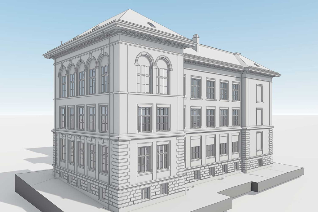 3D-Gebäudevermessung vom Schulhaus Emmersberg in Schaffhausen, HMQ AG