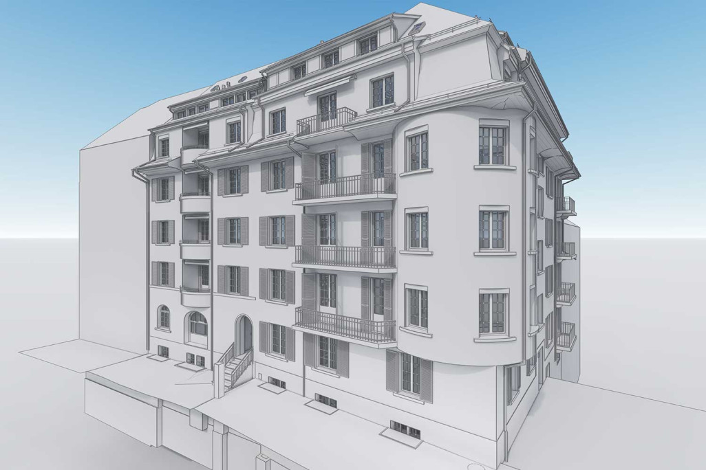 BIM-fähiges 3D-Modell von Mehrfamilienhaus in Bern, HMQ AG