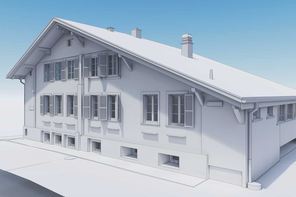 Chalet in Meiringen von 3D-Punktwolke zum 3D-Modell, HMQ AG