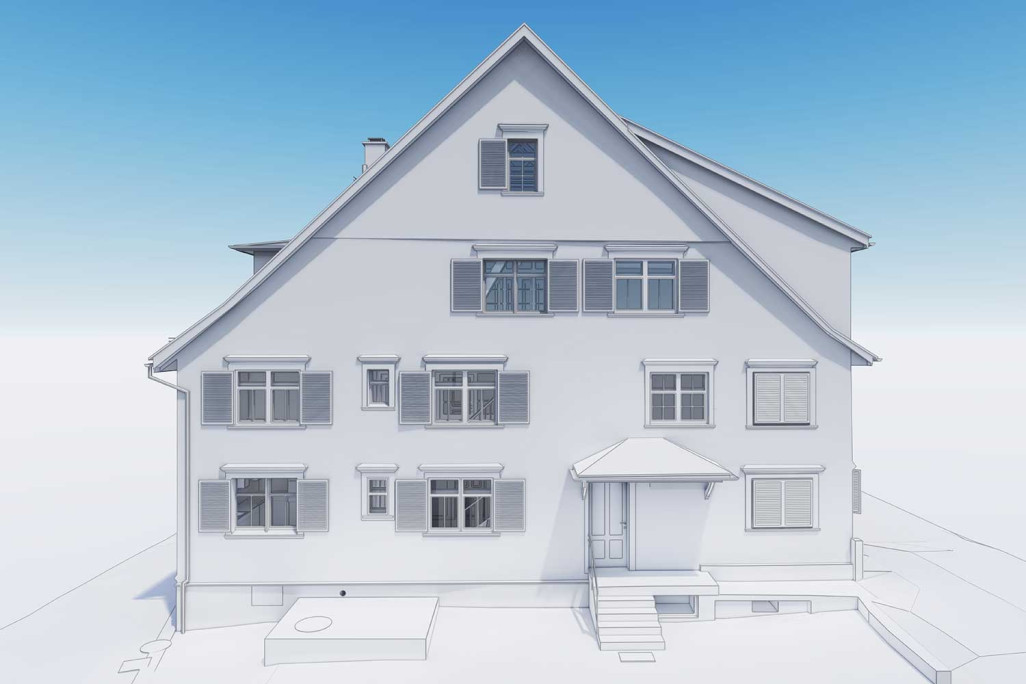 Gebäudeaufnahme und 3D-Modellierung von Mehrfamilienhaus in St. Margrethen, HMQ AG