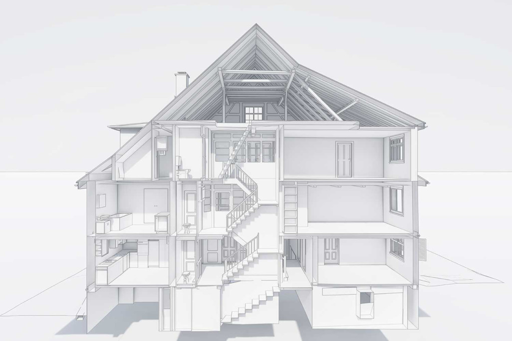 Schnitt durch 3D-Modell von Mehrfamilienhaus in St. Margrethen, HMQ AG