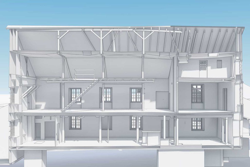 Architekturvermessung und 3D-Modellierung von Fabrikanlage in Fehraltorf, HMQ AG