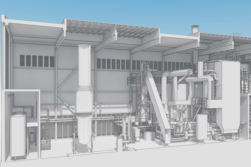 Schnitt durch 3D-Modell von Energiezentrale in Dätwill, HMQ AG