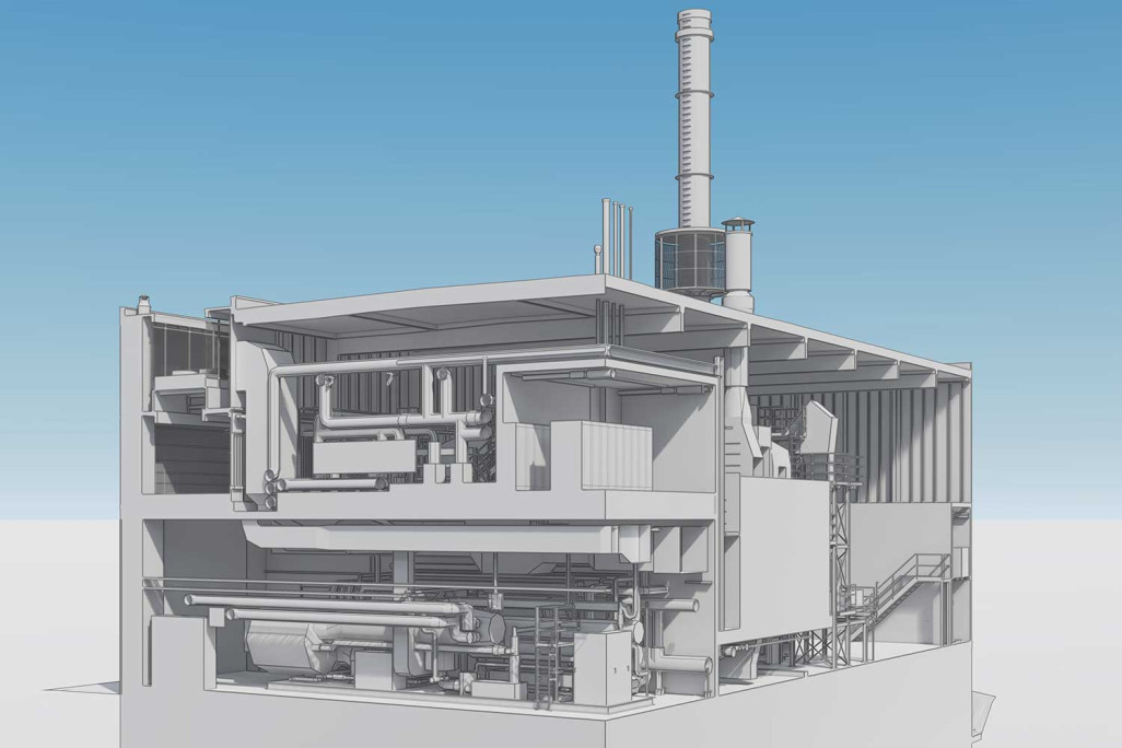 Gebäudeaufnahme mit 3D-Laserscanning von Energiezentrale in Dättwil, HMQ AG