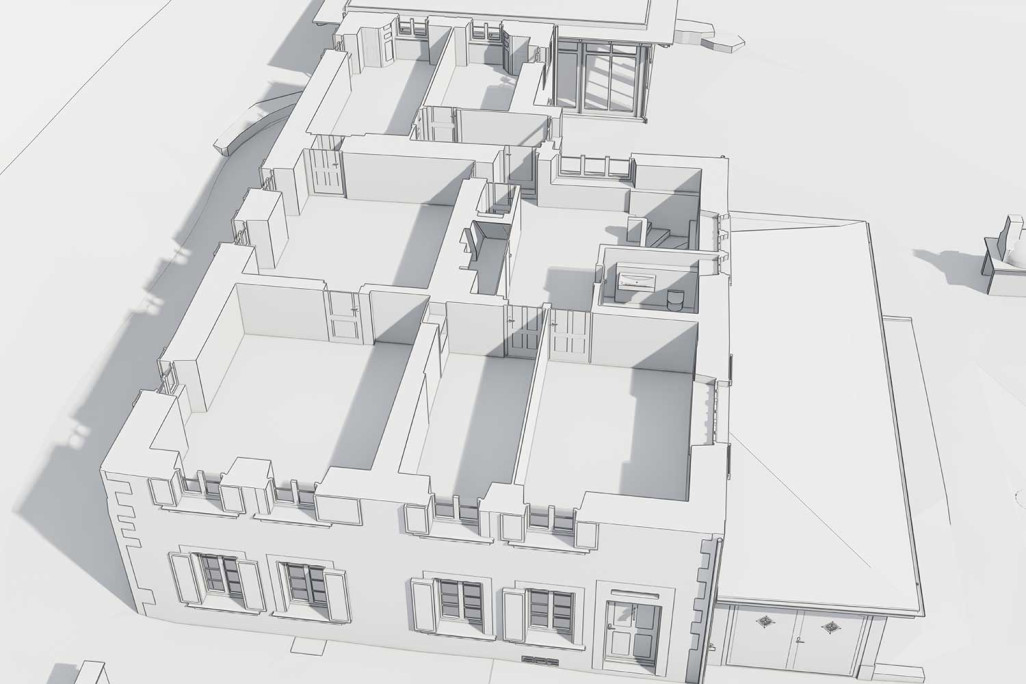 3D-Grundriss durch BIM-Modell von Pfarrhaus in Meyriez im Kanton Fribourg, HMQ AG