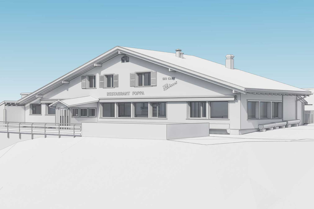 Von der Gebäudevermessung zum BIM-fähigen-3D-Modell, Bergrestaurant Foppa in Flims, HMQ AG