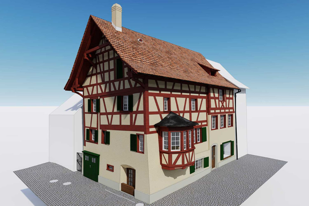 Gebäudevermessung und 3D-Modellierung von Wohn- und Geschäftsgebäude in Stein am Rhein, HMQ AG