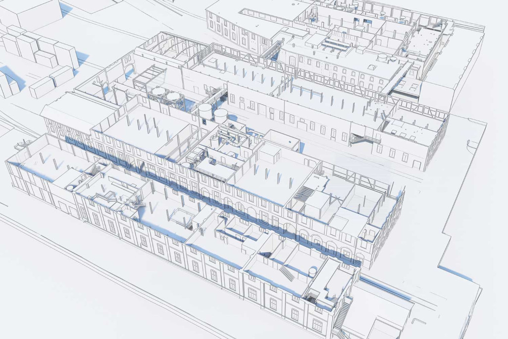 Schnitt durch 3D-Modell von Kantons- und Berufsschule in Uetikon am See, HMQ AG