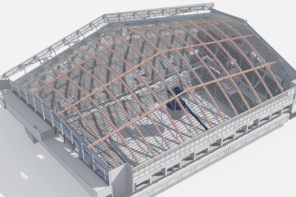 Bern BE, PostFinance-Arena, 3D-Dachkonstruktion, HMQ AG