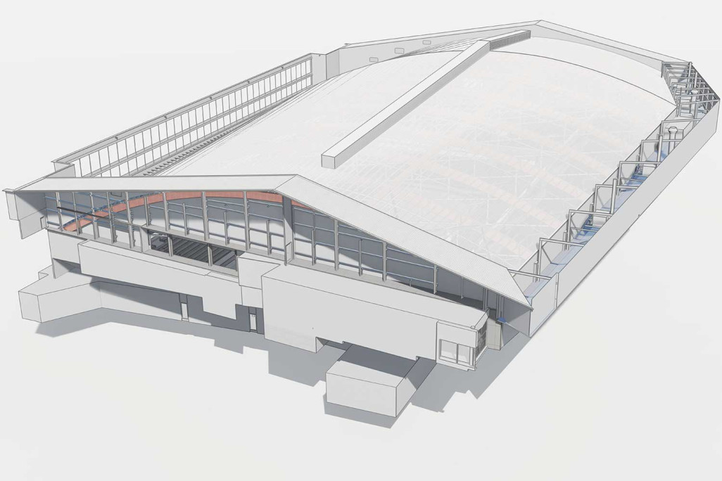 Bern BE, PostFinance-Arena, 3D-Modell vom Dach, HMQ AG