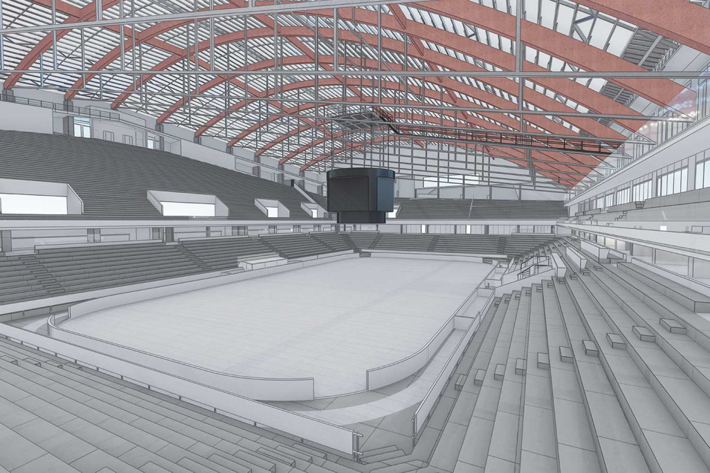 Bern BE, PostFinance-Arena, 3D-Modell des Eisfelds, HMQ AG