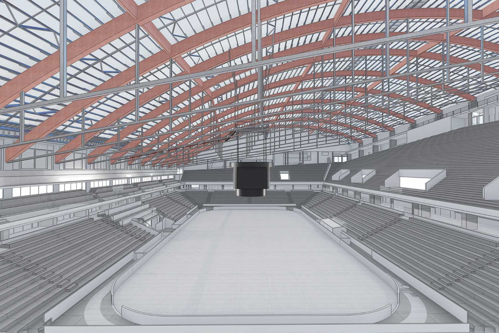 Bern BE, PostFinance-Arena, 3D-Modell des Eisstadions, HMQ AG