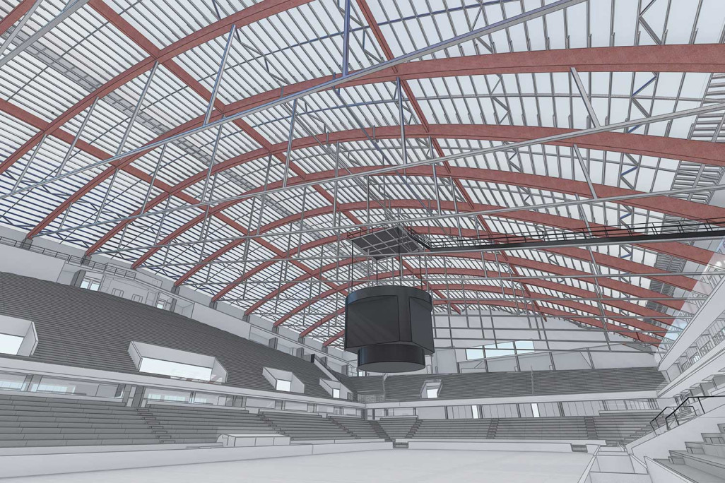 Bern BE, PostFinance-Arena, 3D-Modellaus Gebäudeaufnahme, HMQ AG