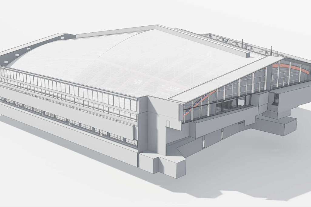 Bern BE, PostFinance-Arena, 3D-Modell aus Gebäudevermessung, HMQ AG