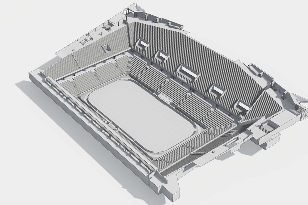 Bern BE, PostFinance-Arena, 3D-Modell der Tribüne, HMQ AG