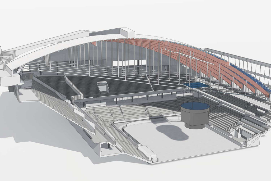 Bern BE, PostFinance-Arena, 3D-Querschnitt, HMQ AG