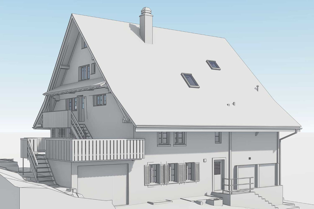 Gebäudevermessung und 3D-Modellierung von Bauernhaus in Walchwil, HMQ AG