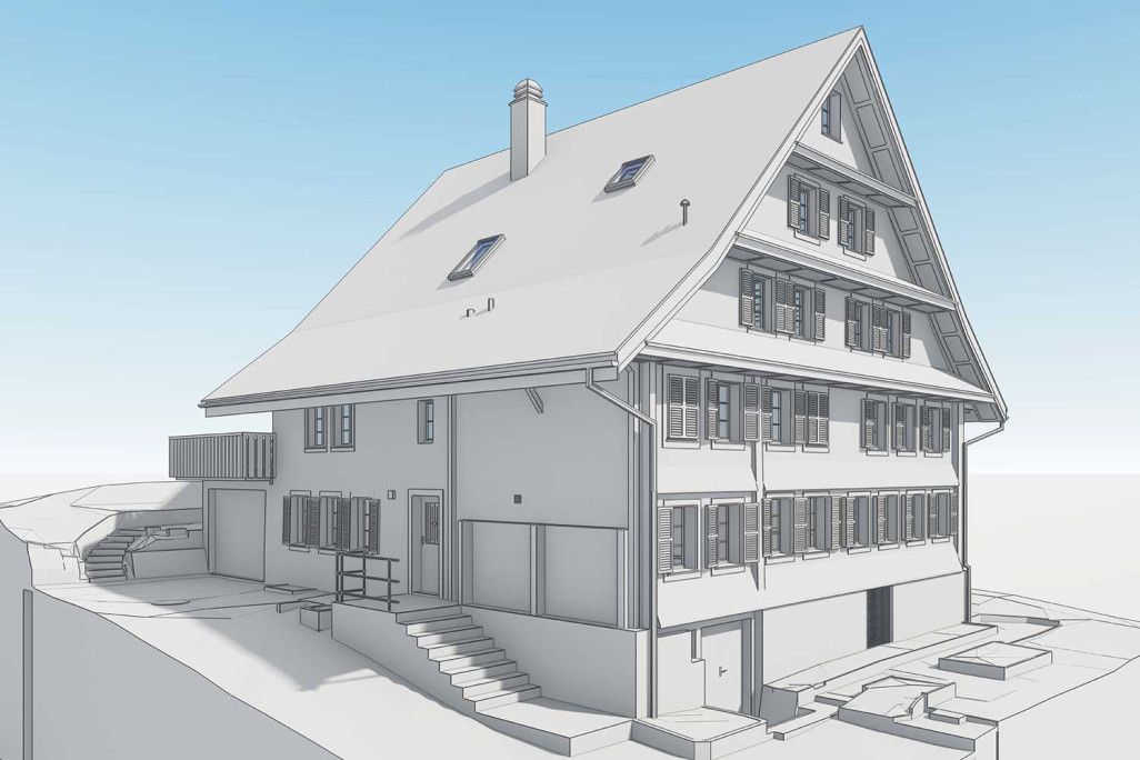 Gebäudeaufnahme mit 3D-Laserscanning von Bauernhaus in Walchwil, HMQ AG