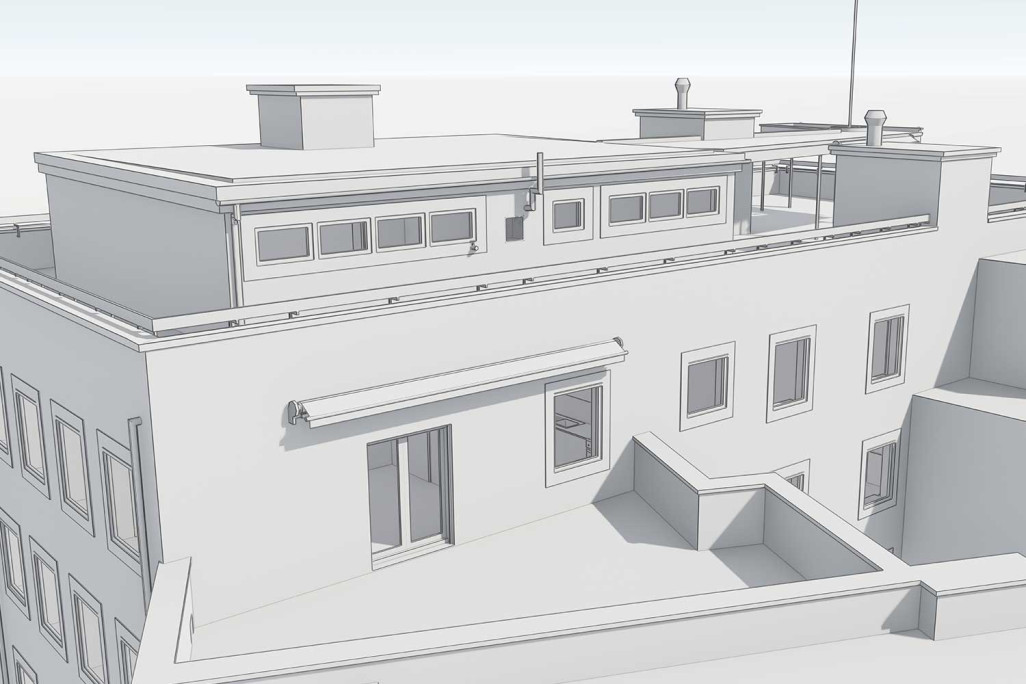 3D-Dachaufsicht von Wohn- und Geschäftshaus in Luzern, HMQ AG