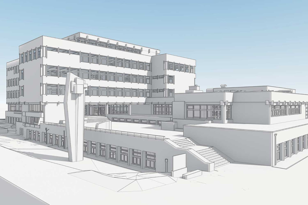 Gewerbliche Berufsschule Chur (GBC) als 3D-Modell, HMQ AG