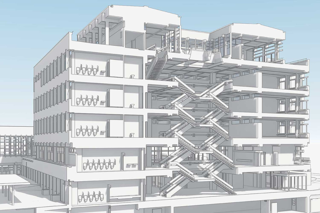 3D-Schnitt von Gewerbliche Berufsschule (GBC) in Chur, HMQ AG