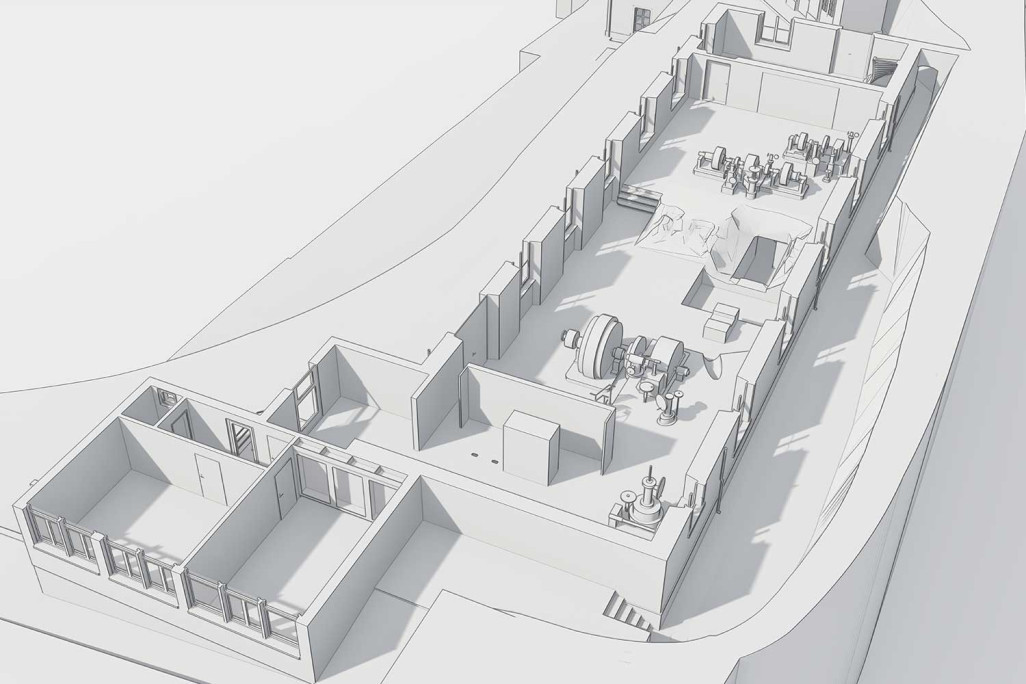 3D-Grundriss von Gebäudeaufnahme der Flumserei in Flums, HMQ AG