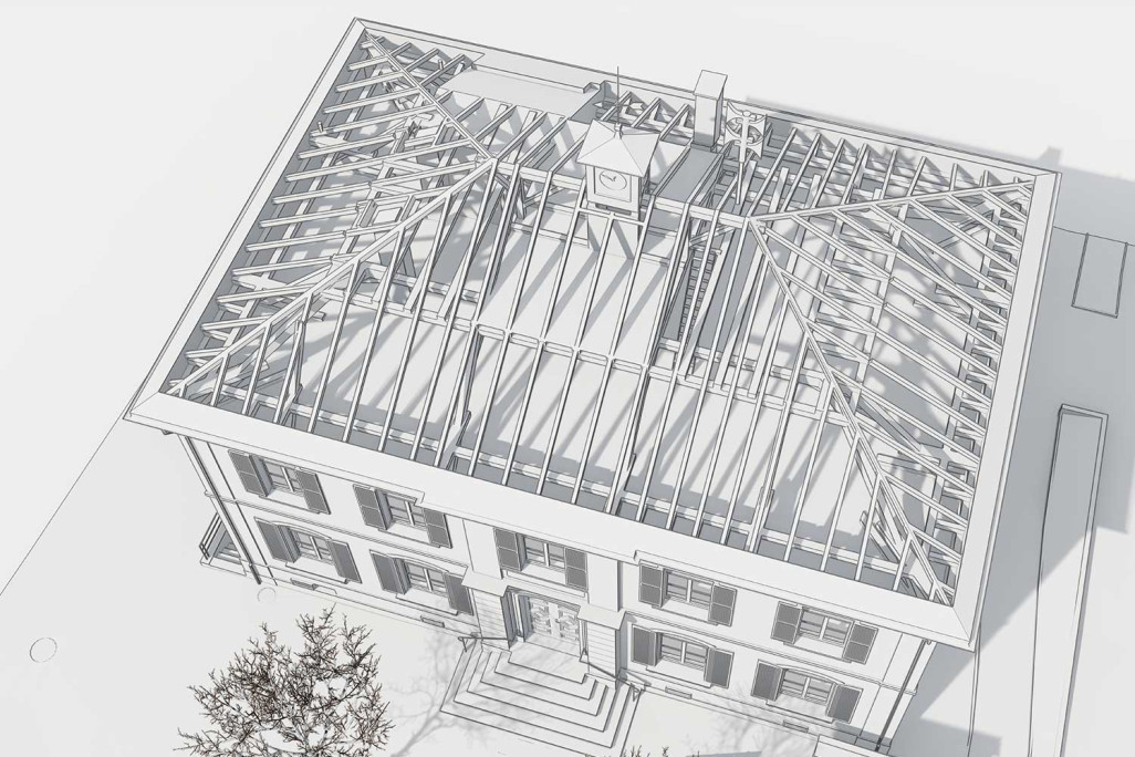 3D-Modellierung von Dachkonstruktion, Schulhaus in Salenstein, HMQ AG