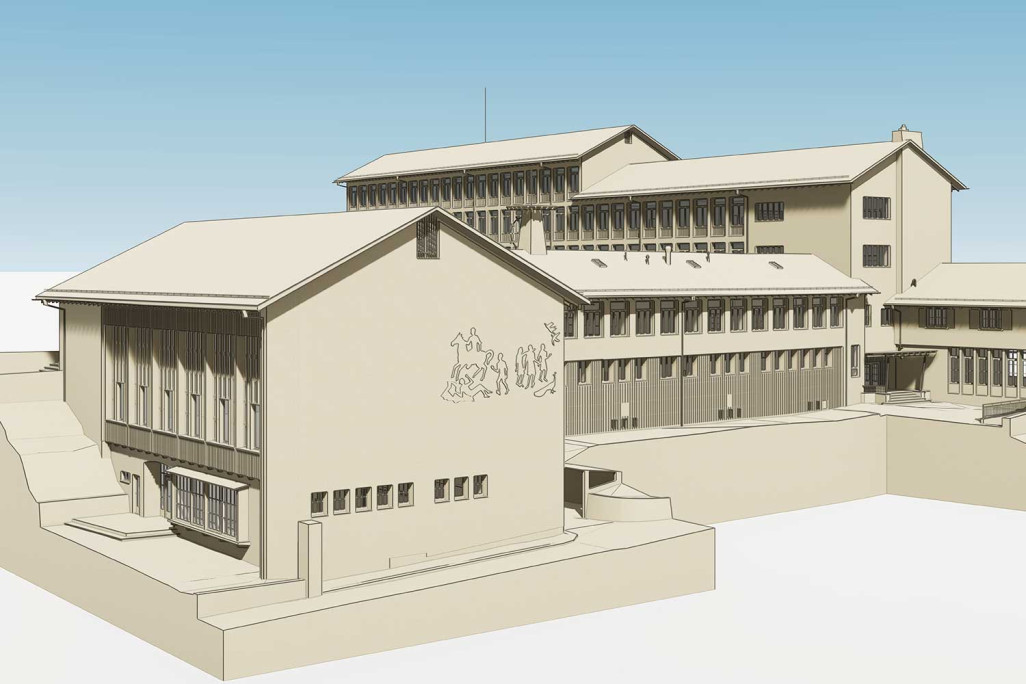 Gebäudeaufnahme und 3D-Modellierung von Schulhaus Käferholz in Zürich, HMQ AG