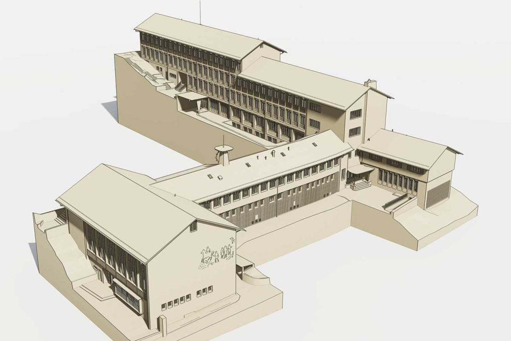 3D-Modell von Schulhaus Käferholz in Zürich, HMQ AG