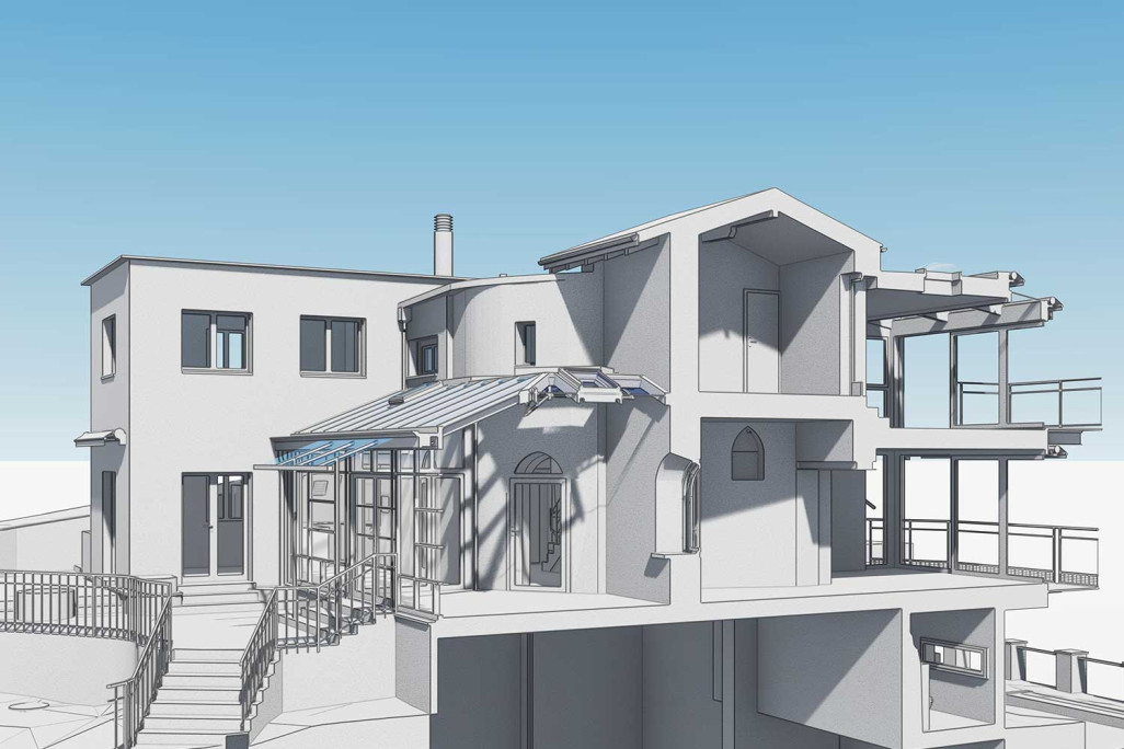 Schnitt durch 3D-Modell von Villa in Ascona, HMQ AG