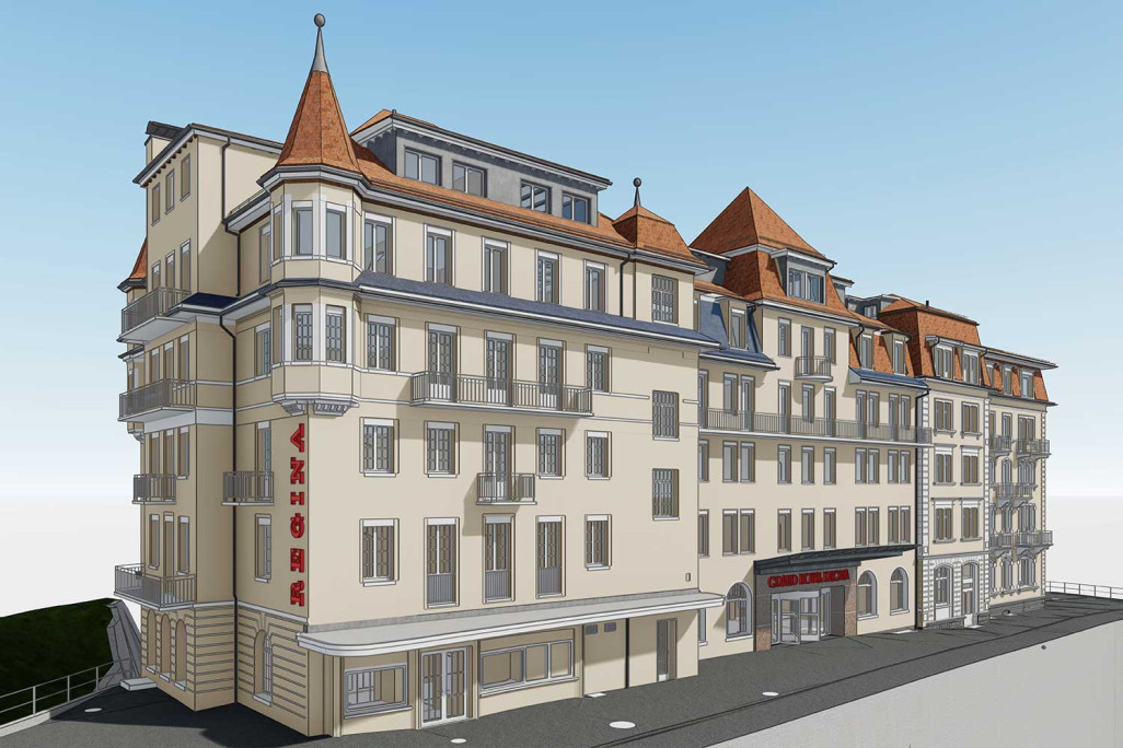 3D-BIM-Modell vom Hotel Regina in Grindelwald, HMQ AG