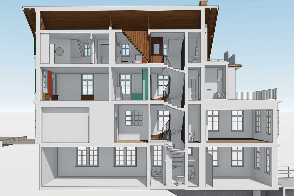 3D-BIM-Modell in ArchiCAD von Wohn- und Geschäftshaus in Bern, HMQ AG