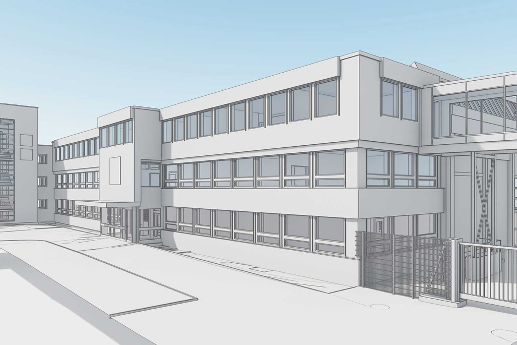 3D-BIM-Modell von Industriegebäude in St. Gallen, HMQ AG