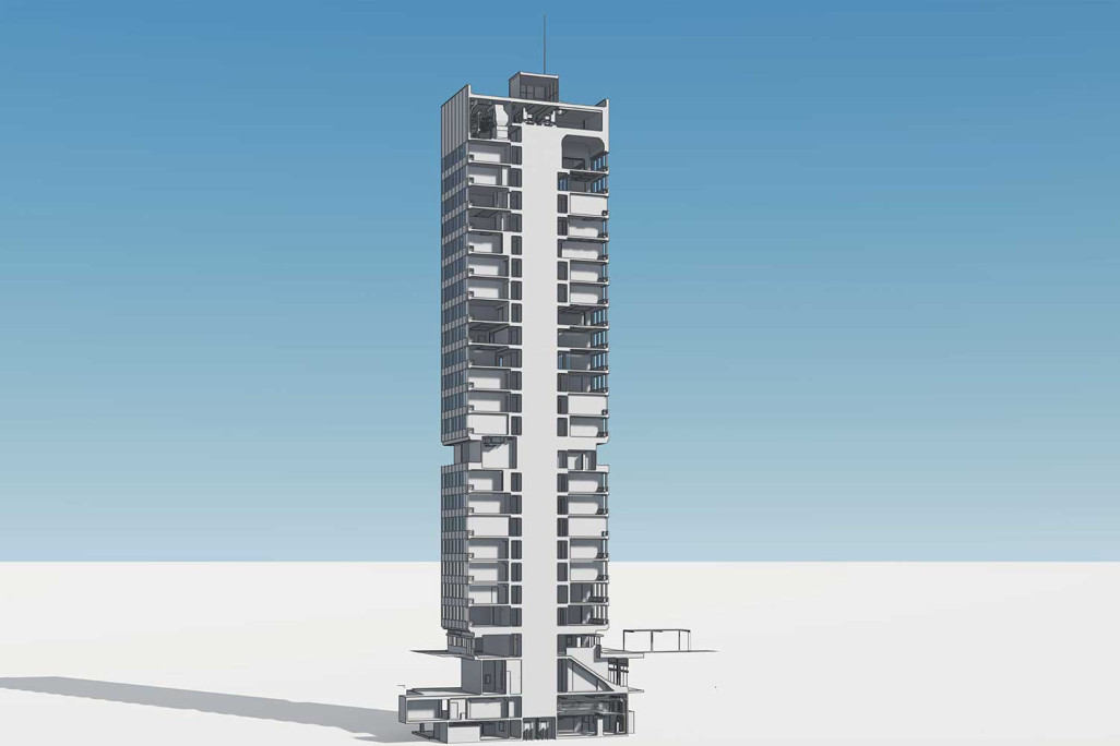 Schnitt durch 3D-Modell von Telli Hochhaus in Aarau, HMQ AG