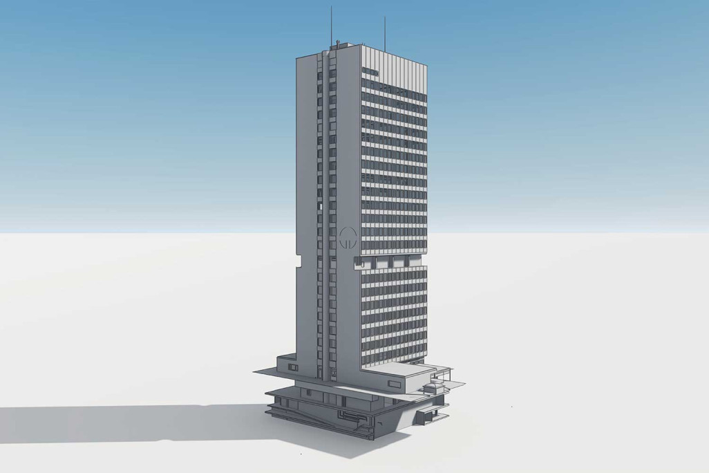 3D-BIM-Modell von Telli Hochhaus in Aarau, HMQ AG