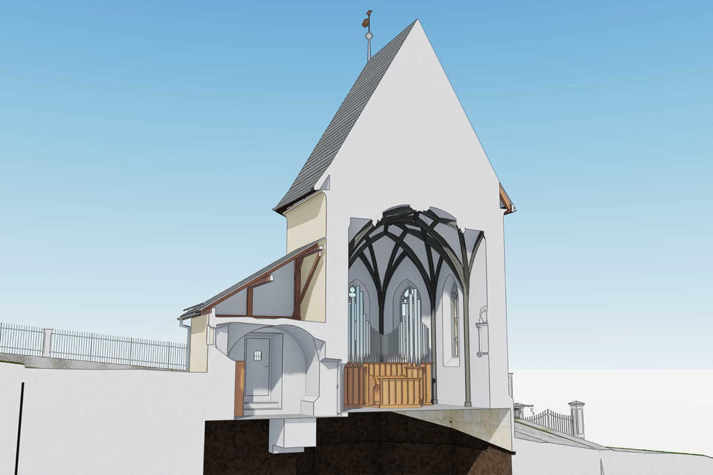 Schnitt durch 3D-Modell von Martinskirche in Flims, HMQ AG