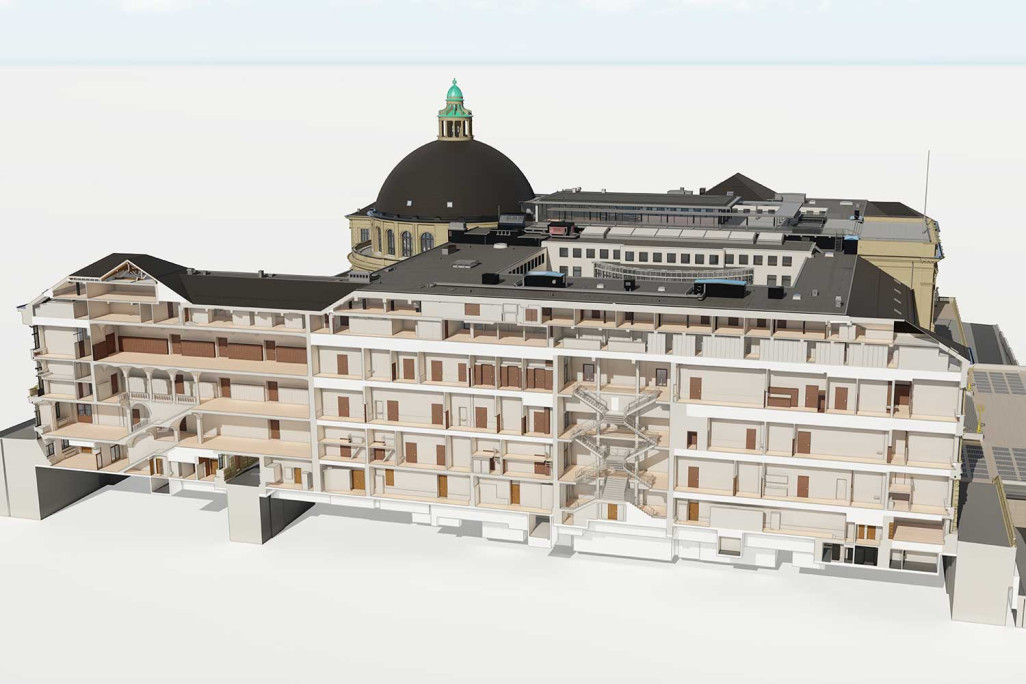 ETH Zürich Hauptgebäude, Gebäudeaufnahme Modellierung 3D-Schnitt, HMQ AG