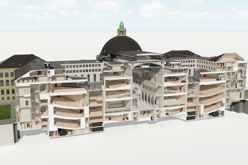 ETH Zürich Hauptgebäude, Gebäudevermessung BIM-Modell 3D-Schnitt, HMQ AG