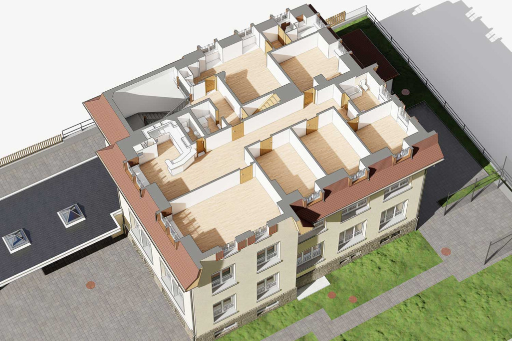 3D-Modellierung nach 3D-Laserscanning von Schulhaus in Rüthi, HMQ AG