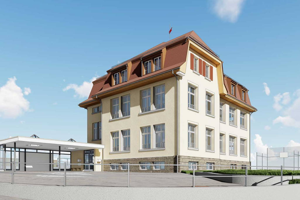 3D-BIM-Modell vom Schulhaus in Rüthi, HMQ AG
