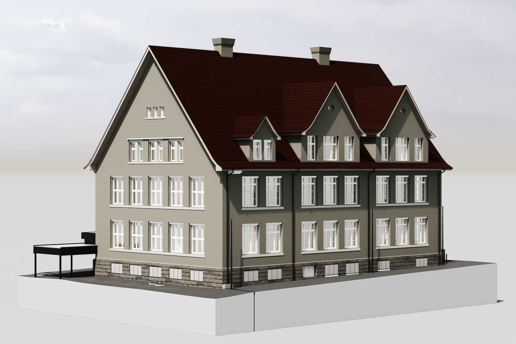 3D-Modellierung mit ArchiCAD vom alten Schulhaus in Meilen, HMQ AG