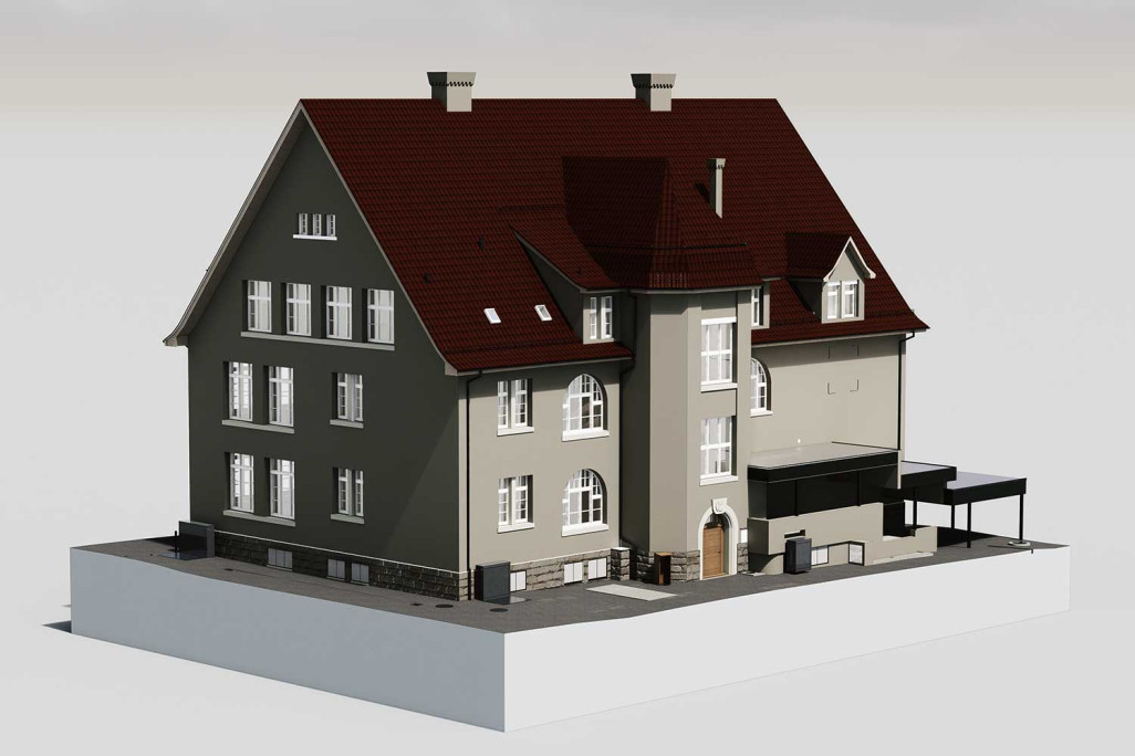 Gebäudevermessung vom alten Schulhaus in Meilen, HMQ AG