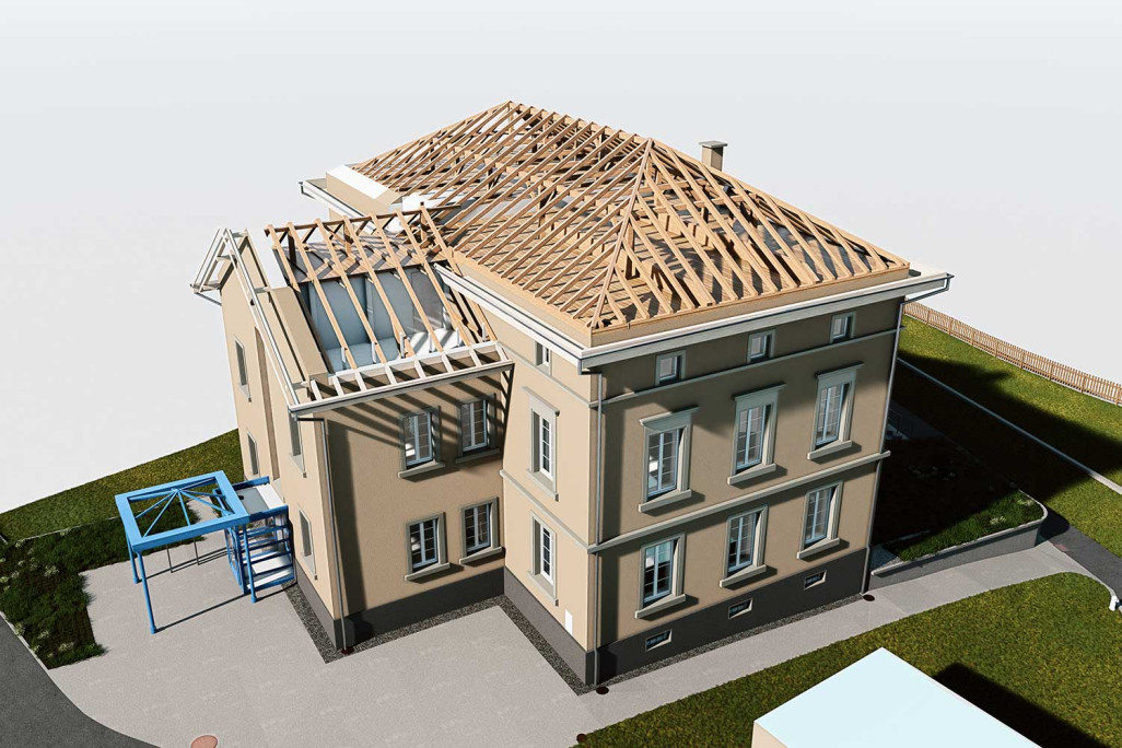 3D-Dachkonstruktion vom Gemeindehaus in Meisterschwanden, HMQ AG