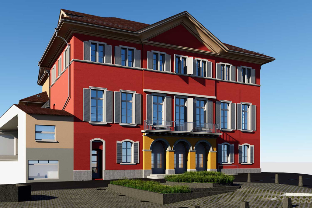 Gebäudevermessung mit 3D-Laserscanning, Tellspielhaus in Altdorf im Kanton Uri, HMQ AG