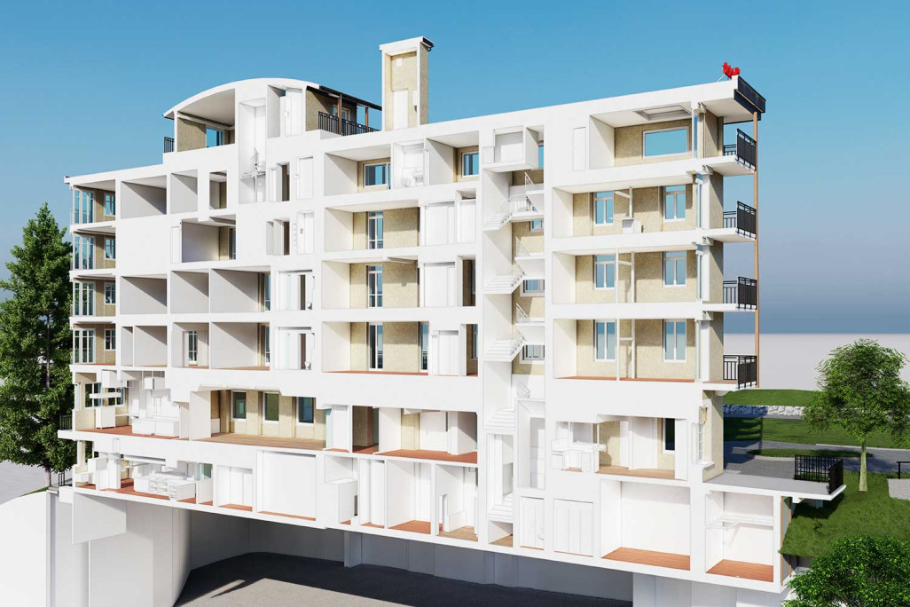 Schnitt durch 3D-Modell von Hotel Belvedere in Grindelwald, HMQ AG