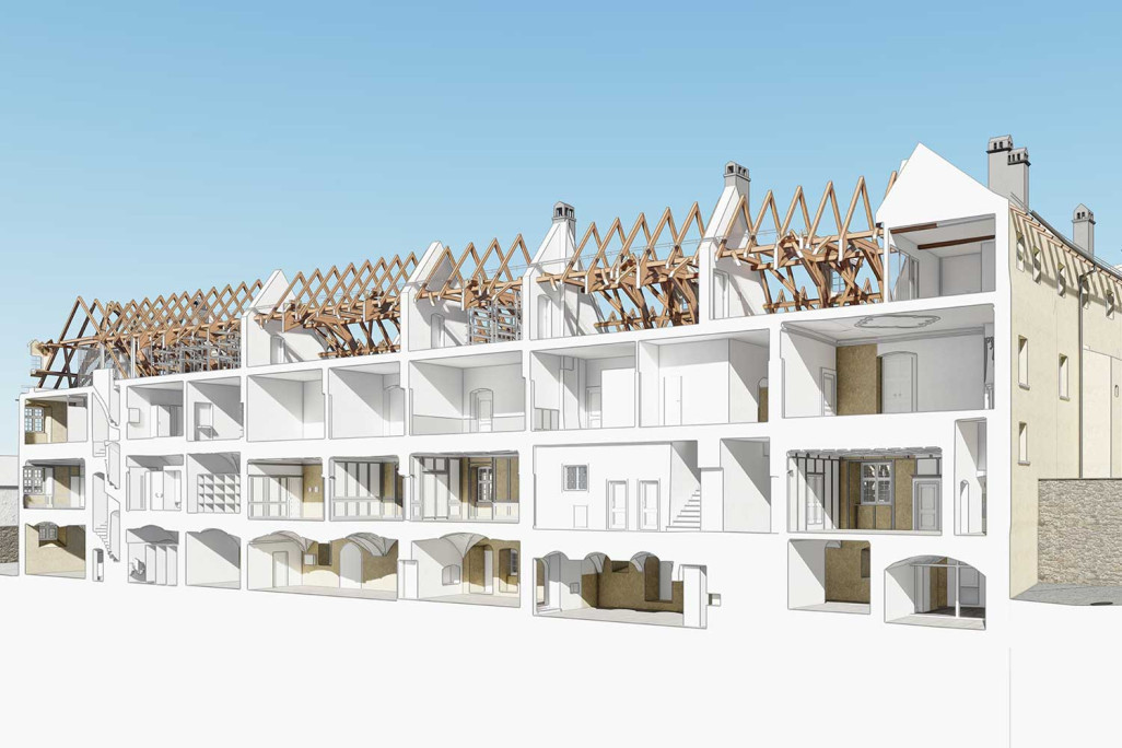 Schloss Haldenstein in Graubünden, 3D-Längsschnitt, HMQ AG