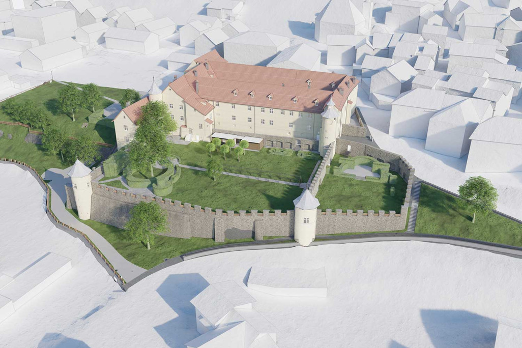 Schloss Haldenstein in Graubünden, 3D-Modell Schlossanlage, HMQ AG